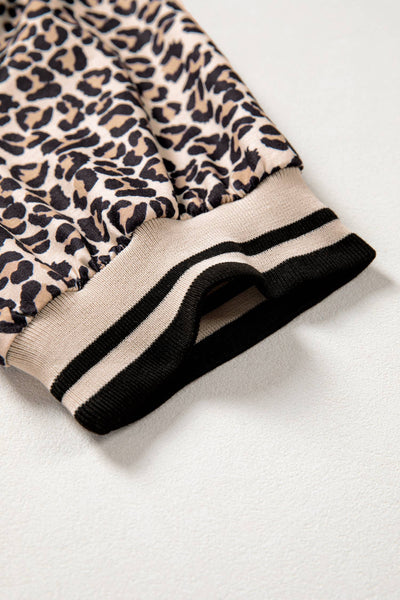 Leopard Half Zip Stripe Mock Neck Top