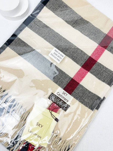 Wool Plaid Cashmere Scarf With Tassel