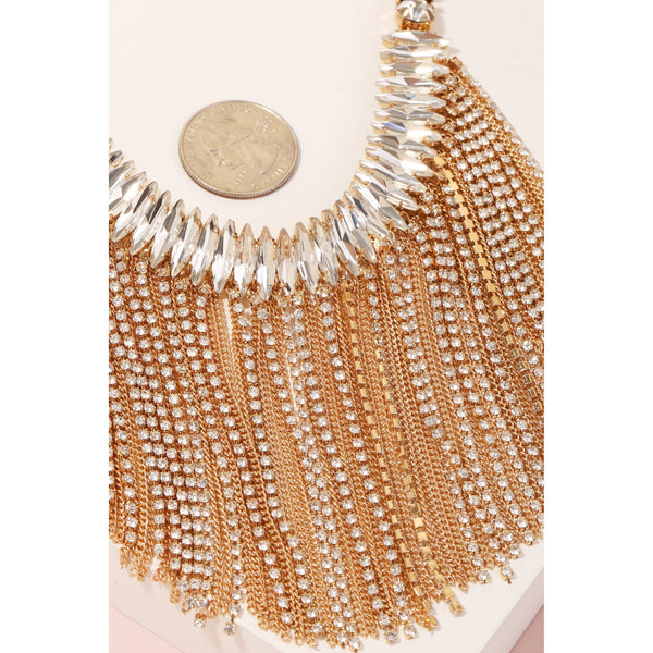 Rhinestone Chain Bib Statement Necklace