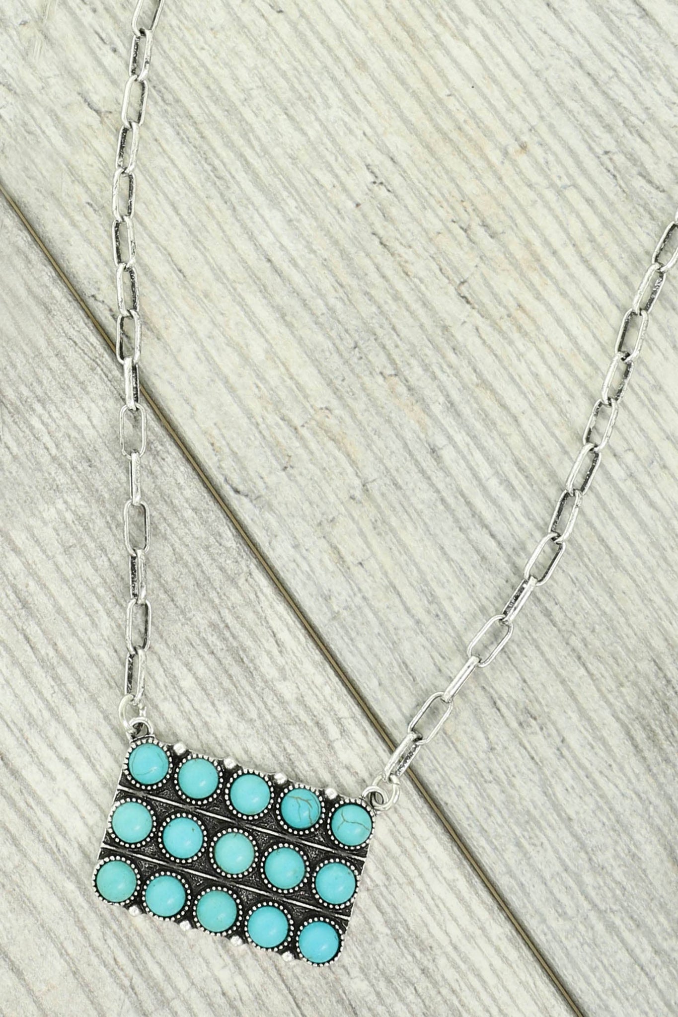 Western Rectangle Turquoise Bubble Pavé Pendant Necklace