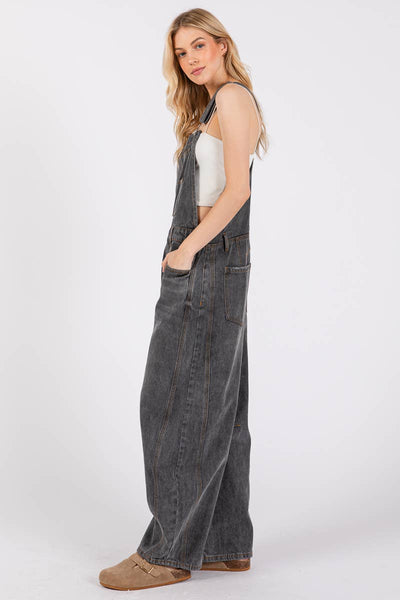 Washed Black Denim Overall