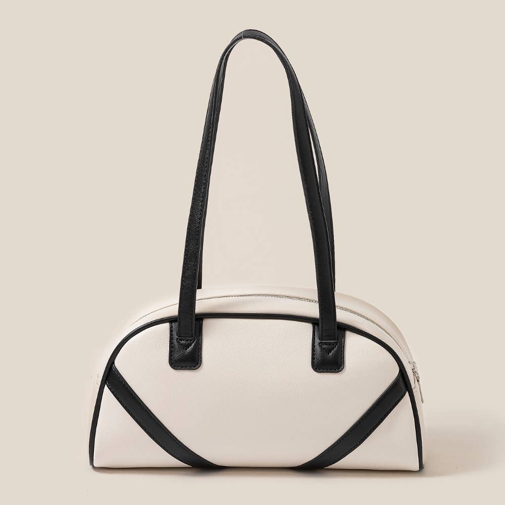 Retro Stripe Accent Faux Leather Handbag