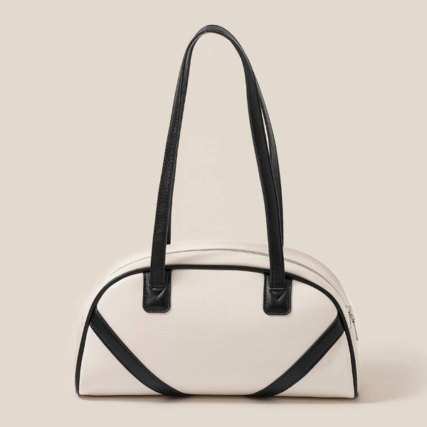 Retro Stripe Accent Faux Leather Handbag