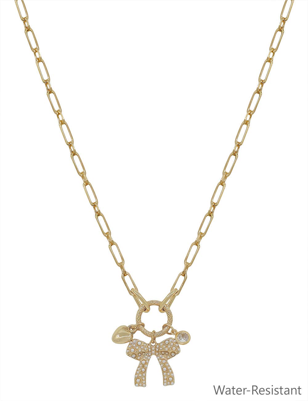 Gold Chain with Heart and Bow Charms Necklace