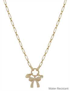 Gold Chain with Heart and Bow Charms Necklace
