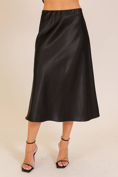 Satin midi flare skirt in black