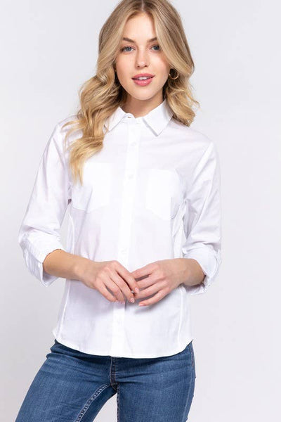 White Button Down 3/4 sleeve in White