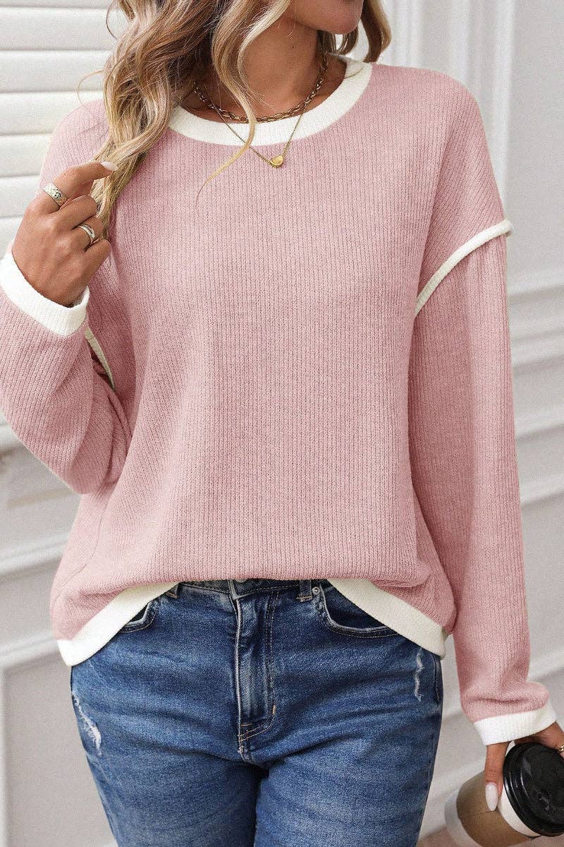Colorblock Crewneck Top in Pink