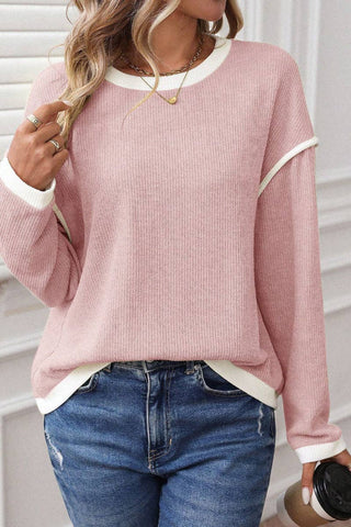 Colorblock Crewneck Top in Pink