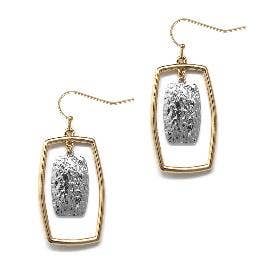 Gold Open Rectangle and Silver Layered Earring