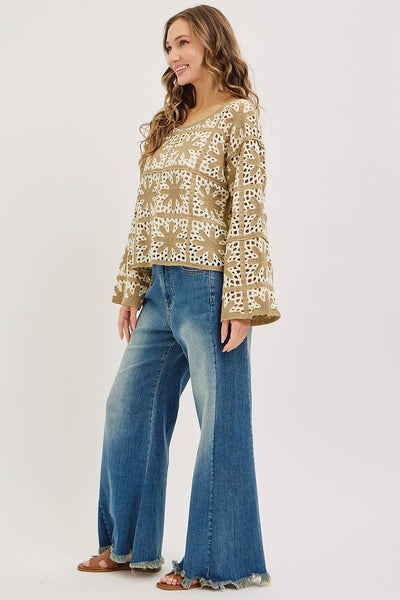 Mid Rise Wide Leg Frayed Hem Denim
