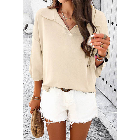Notched Collar V Neck Knit Sweater