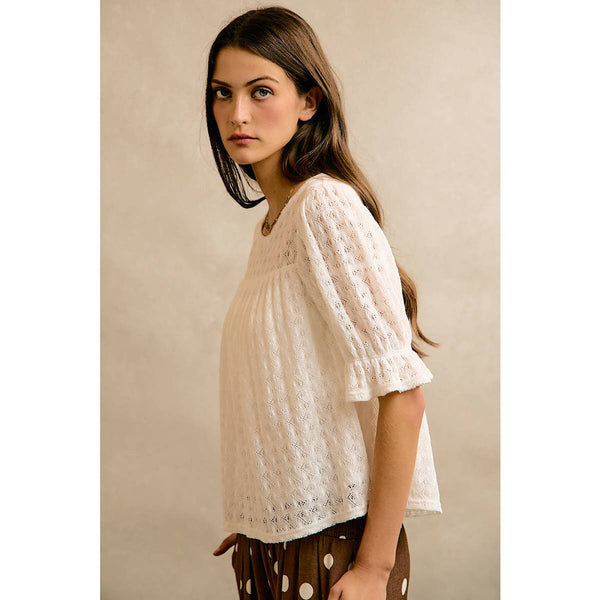 Crochet Knit Top in Ivory