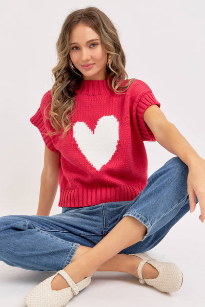 Heart Sweater in Strawberry Red