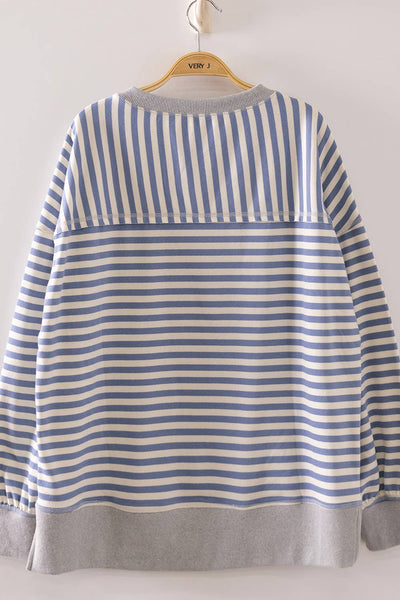 Stripe Oversized Knit Top in Denim/Cream
