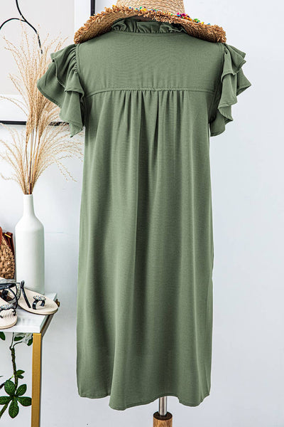 Ruffle Sleeve V Neck Frilled Shift Dress
