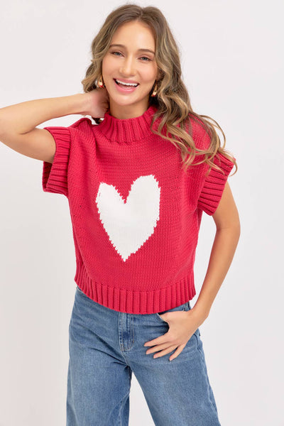 Heart Sweater in Strawberry Red