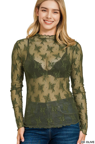 Mesh Lace Top in Dark Olive