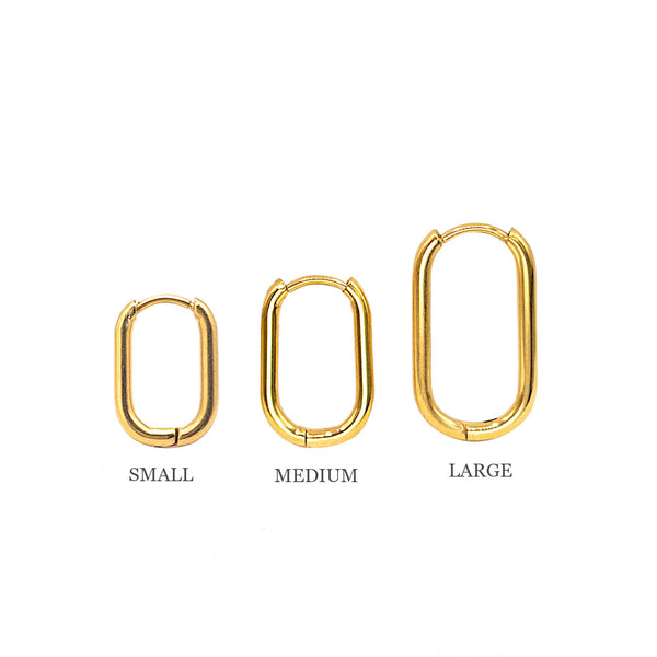 Oval Huggie Hoop Earrings • Surgical Steel  • 18K Gold PVD