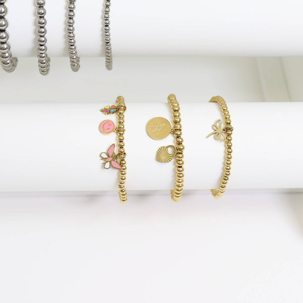Gold Beaded PVD Stainless Stretch Bracelet