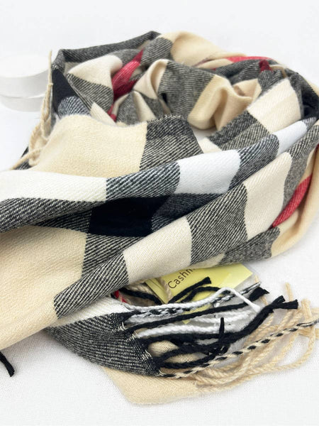Wool Plaid Cashmere Scarf With Tassel
