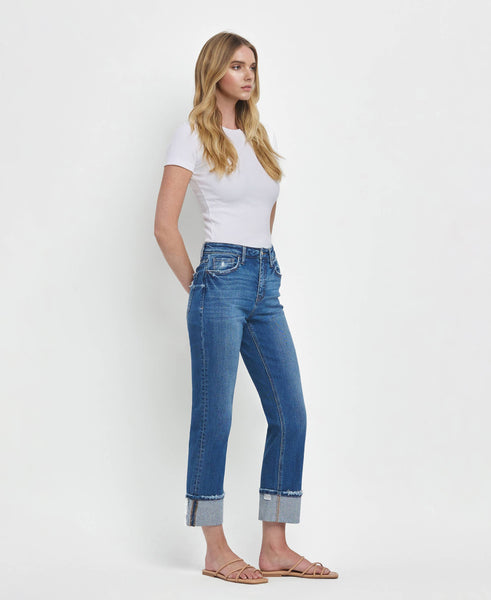 High Rise Cuffed Straight Jeans by Flying Monkey