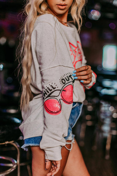 Chill out tiger Sequins Embroidery Lightweight Sweatshirt