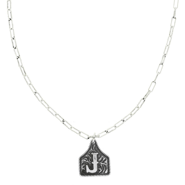 Western Letter Initial Etched Cattle Tag Pendant Necklace