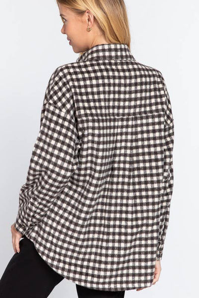 Brushed Checkered Plaid Oversized Jacket