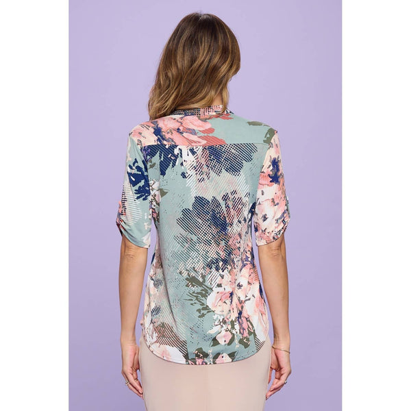 Floral Graphic Mandarin Collar Top