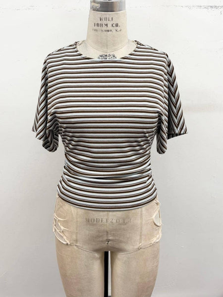 Ribbed Striped Short Sleeve Top