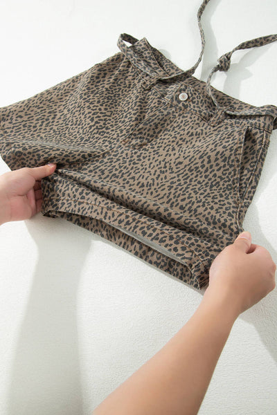 Leopard Print Denim Shorts