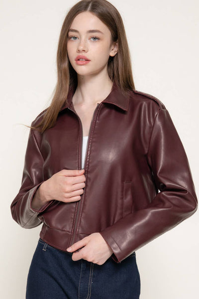 Washed Effect Faux Leather Jacket