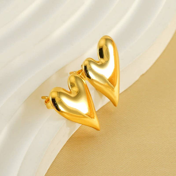 Heart Earrings - Stainless Steel, Waterproof in Gold