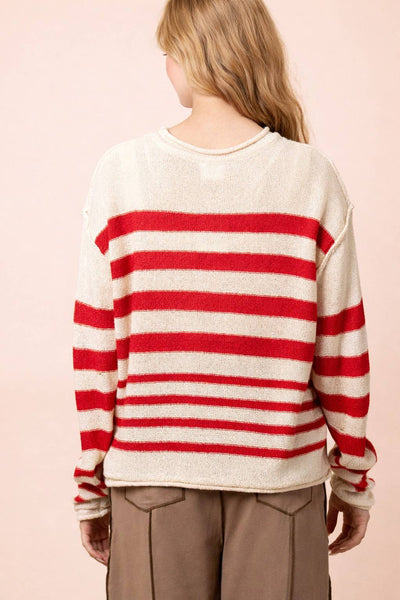 Striped Oversized Sweater Top in Red