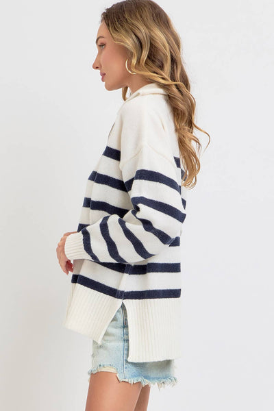 Striped Half Zip Oversized Sweater