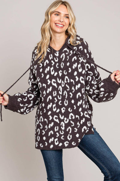 Leopard Hoodie Cardigan in Charcoal