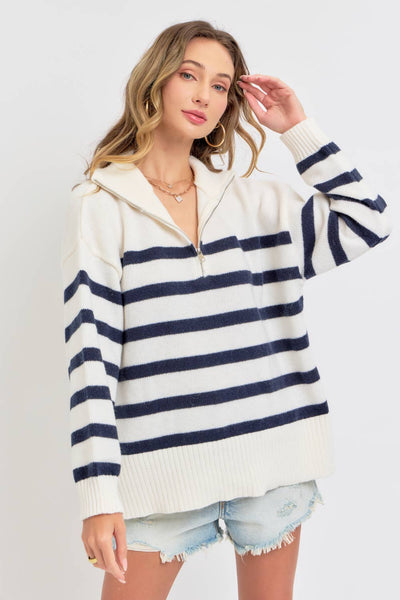 Striped Half Zip Oversized Sweater