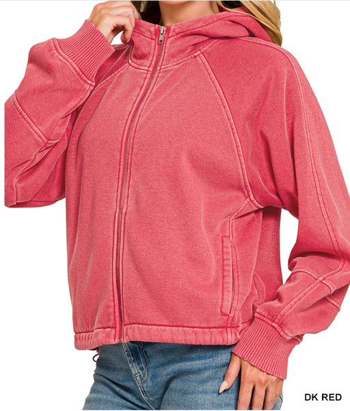 Zip Up Hoodie in Dark Red