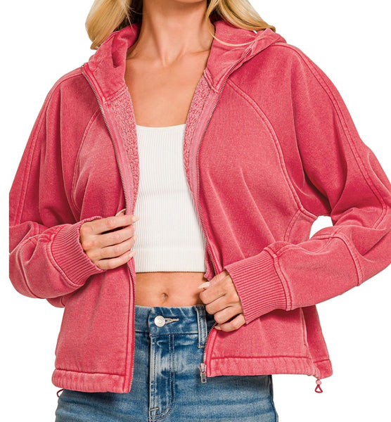 Zip Up Hoodie in Dark Red
