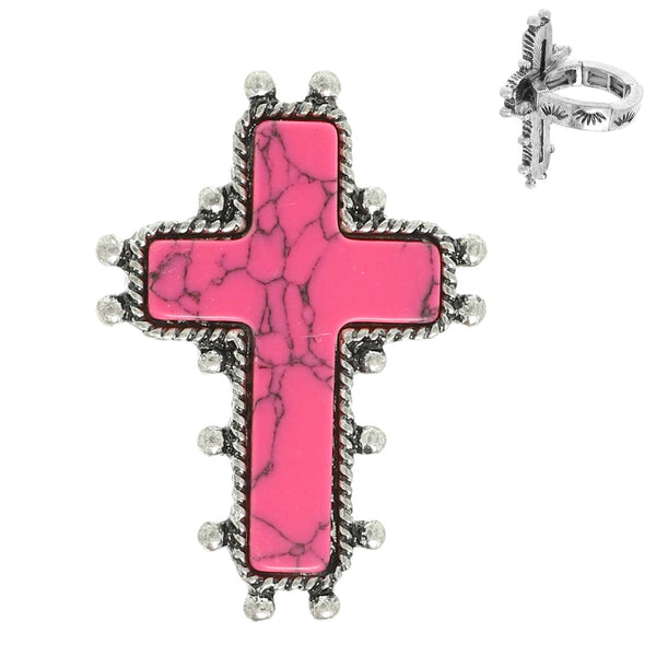 Western Turquoise Cross Stretch Ring