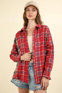 Contrast Plaid Detail Shirt in Red