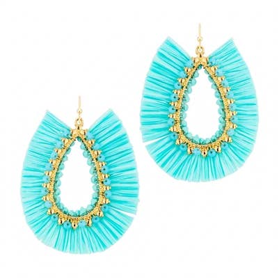Blue Raffia with Gold Teardrop Earring