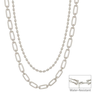 Water Resistant Silver Double Layered Necklace