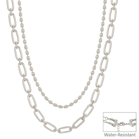 Water Resistant Silver Double Layered Necklace