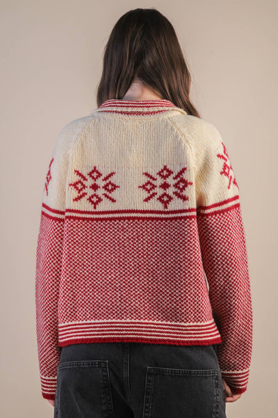 Graphic Collared Knit Sweater Cardigan