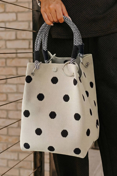 Polka Dot Print Rope Handle Tote Bag