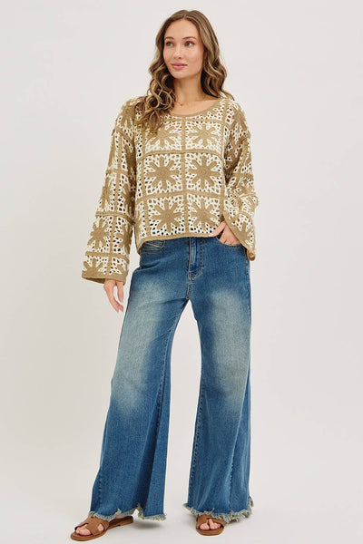 Mid Rise Wide Leg Frayed Hem Denim