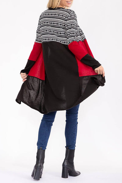 Snowflake Contrast Color Block Long Cardigan