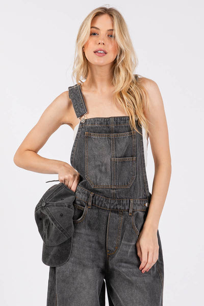 Washed Black Denim Overall
